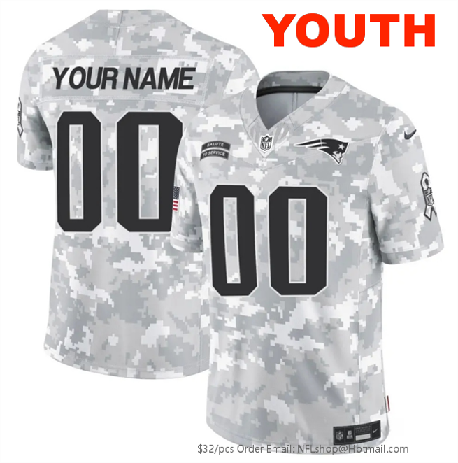 Youth New England Patriots Customized 2024 F.U.S.E Arctic Camo Salute to Service Limited Stitched Jersey