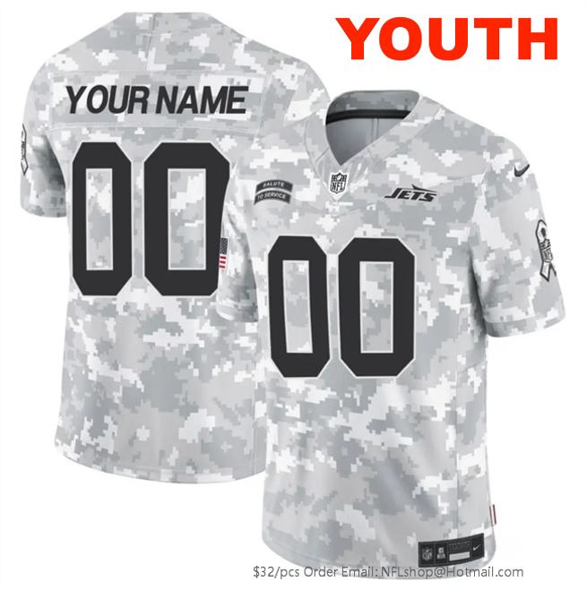 Youth New York Jets Customized 2024 F.U.S.E Arctic Camo Salute to Service Limited Stitched Football Jersey