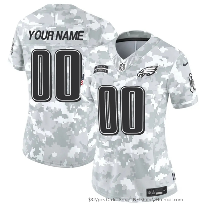 Women's Philadelphia Eagles Customized 2024 F.U.S.E Arctic Camo Salute to Service Limited Stitched Jersey(Run Small)