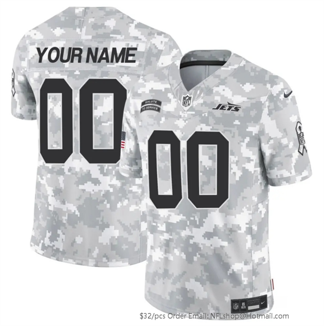 Men's New York Jets Customized 2024 F.U.S.E Arctic Camo Salute to Service Limited Stitched Football Jersey