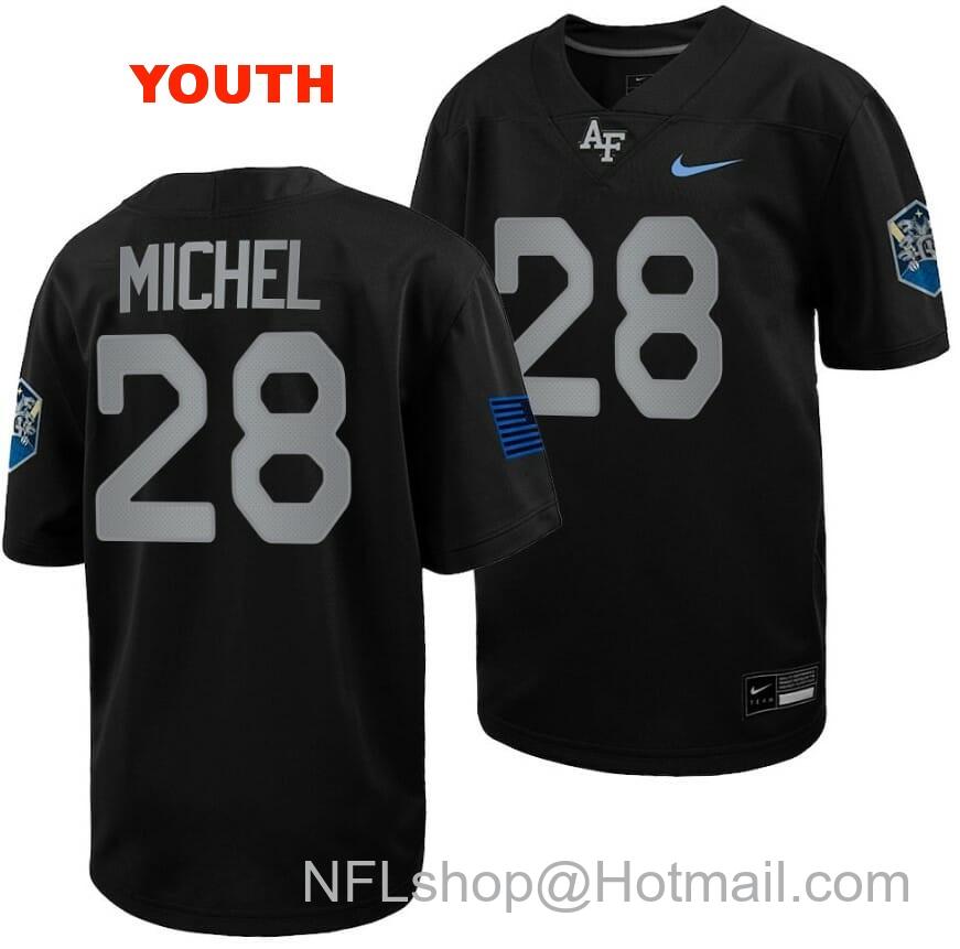 Youth Air Force Falcons Emmanuel Michel Jersey #28 Football 2022 Space Force Rivalry Alternate Black