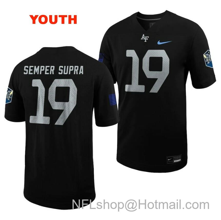 Youth Air Force Falcons Semper Supar Jersey #19 Football 2022 Space Force Rivalry Alternate Black