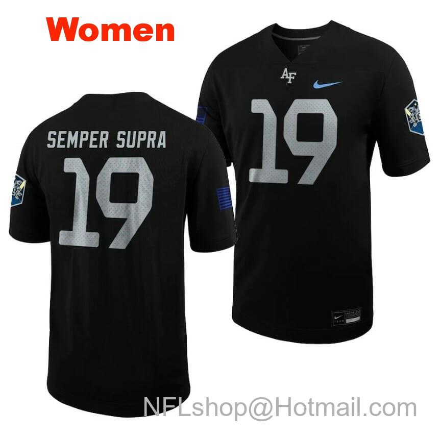 Women's Air Force Falcons Semper Supar Jersey #19 Football 2022 Space Force Rivalry Alternate Black