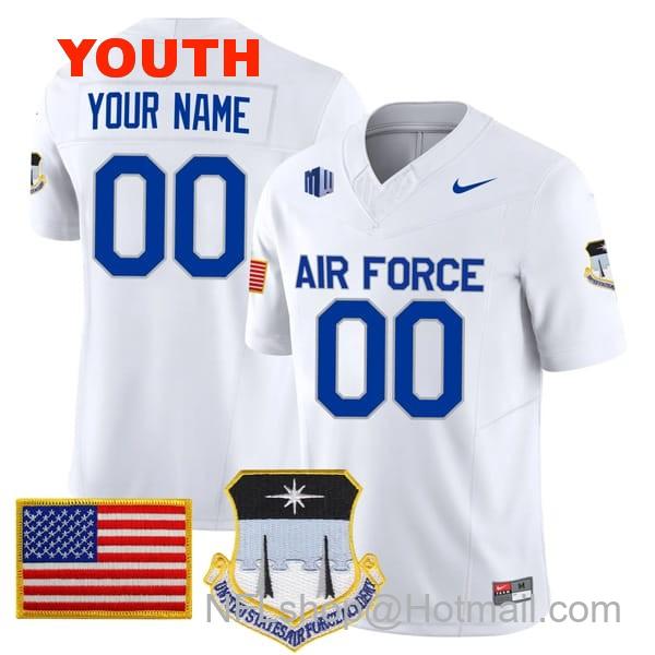 Youth Custom Air Force Falcons Jersey Name and Number College Football White Away Game All Stitched