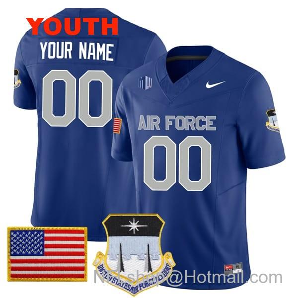 Youth Custom Air Force Falcons Jersey Name and Number College Football Royal Blue Home Game All Stitched