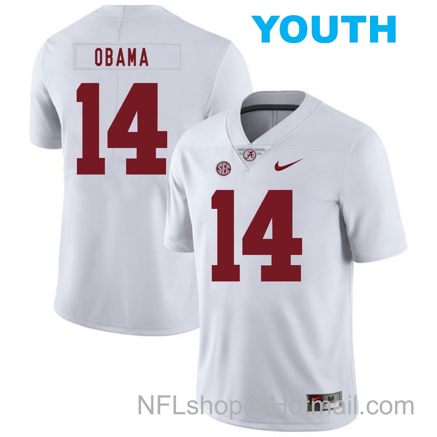 Nike Youth Alabama Crimson Tide #14 Barack Obama College Football Jersey White