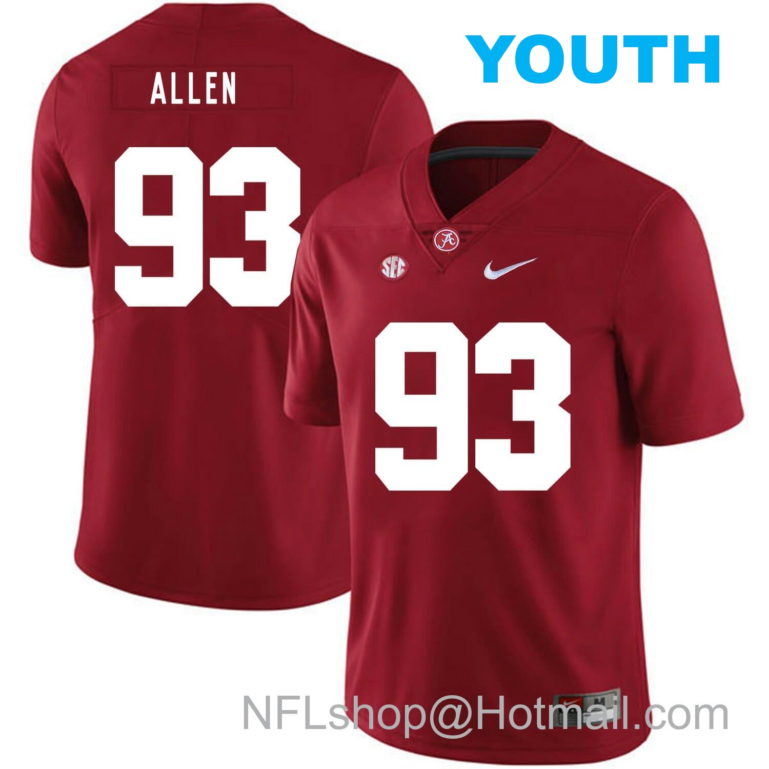 Nike Youth Alabama Crimson Tide #93 Jonathan Allen College Football Jersey Red