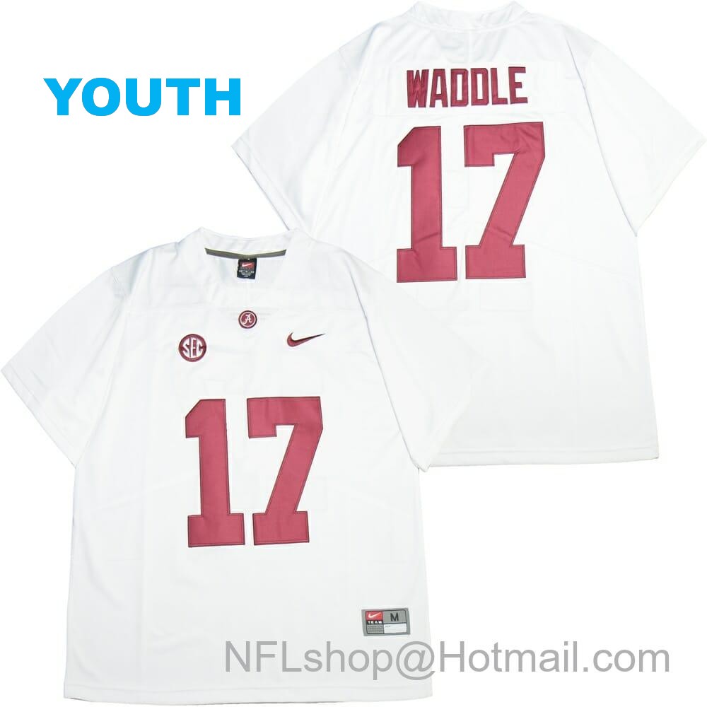 Nike Youth Alabama Crimson Tide #17 Jaylen Waddle College Football Jersey White