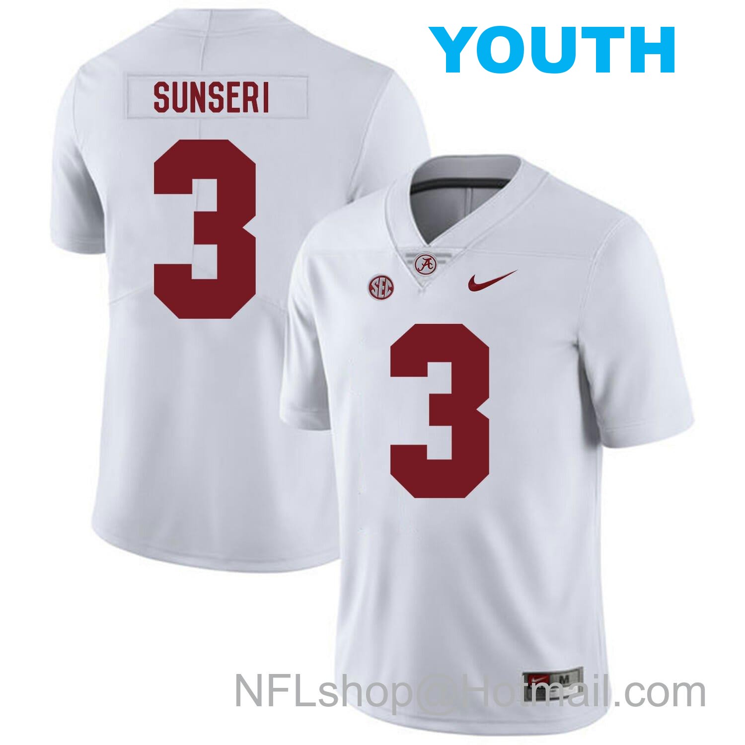 Nike Youth Alabama Crimson Tide #3 Vinnie Sunseri College Football Jersey White