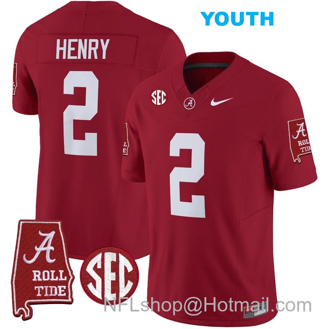 Nike Youth Derrick Henry Jersey #2 Alabama Crimson Tide Vapor Limited Football Alabama Map Crimson