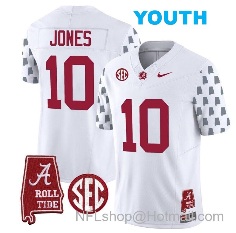 Nike Youth Mac Jones Jersey #10 Alabama Crimson Tide Vapor College Football Limited Stitched White