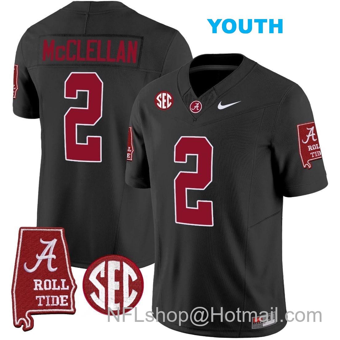 Nike Youth Jase McClellan Jersey #2 Alabama Crimson Tide Vapor Limited Football Alabama Map Black