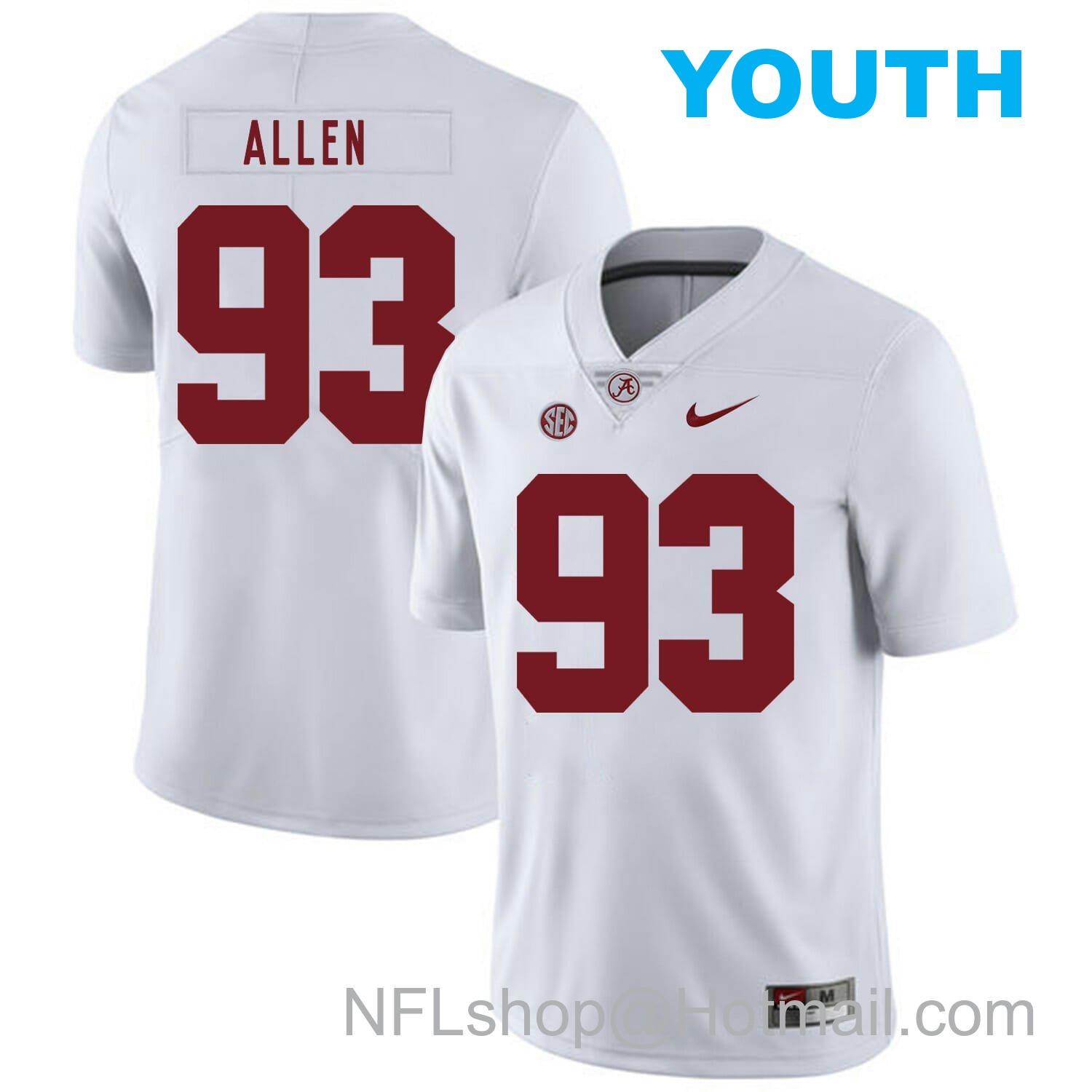 Nike Youth Alabama Crimson Tide #93 Jonathan Allen College Football Jersey White