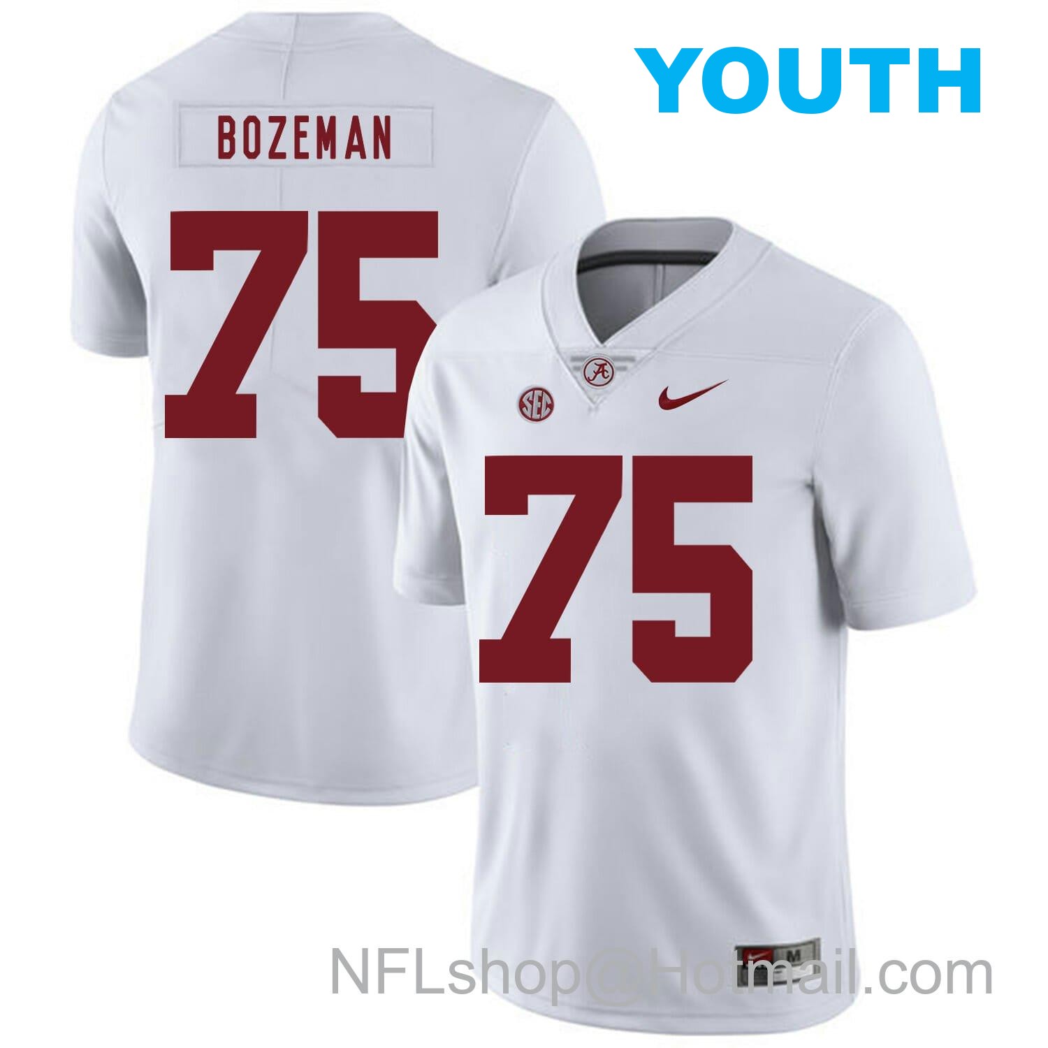 Nike Youth Alabama Crimson Tide #75 Bradley Bozeman College Football Jersey White