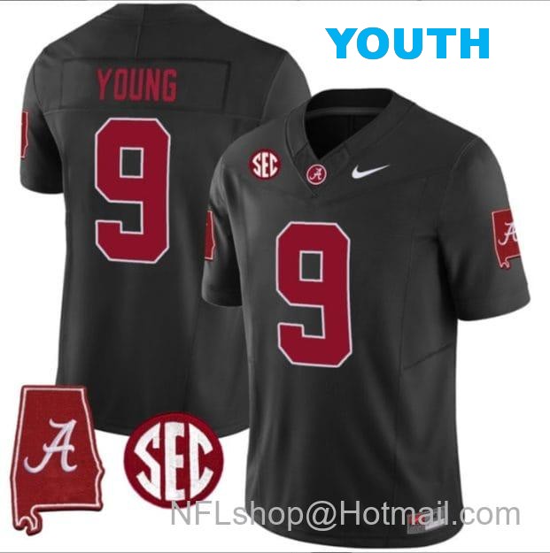 Nike Youth Bryce Young Jersey #9 Alabama Crimson Tide Vapor Stitched Football Alabama Map Black