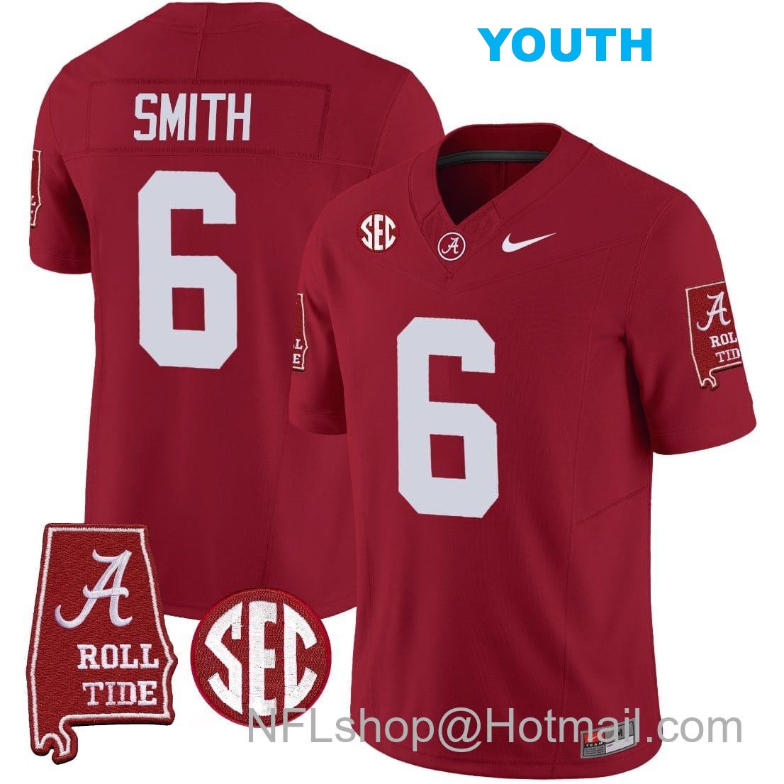 Nike Youth DeVonta Smith Jersey #6 Alabama Crimson Tide Vapor Limited Football Alabama Map Crimson