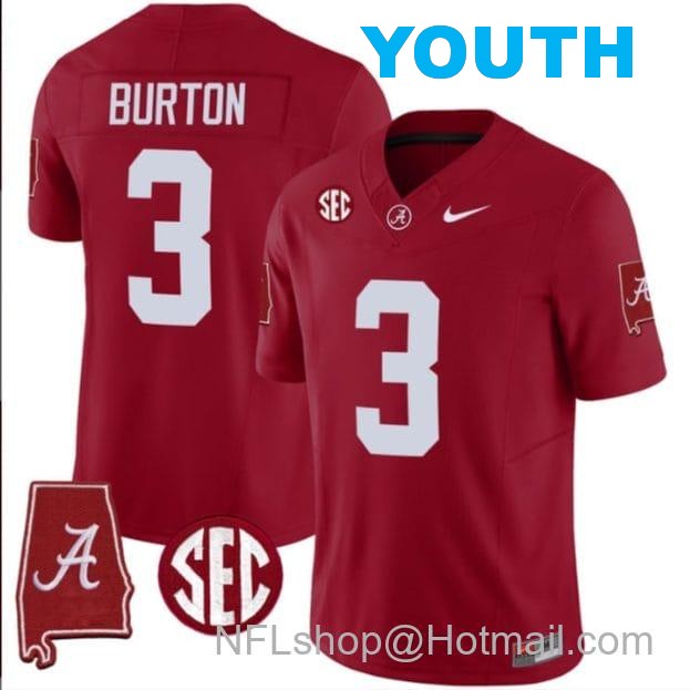 Nike Youth Jermaine Burton Jersey #3 Alabama Crimson Tide Vapor Stitched Football Alabama Map Crimson