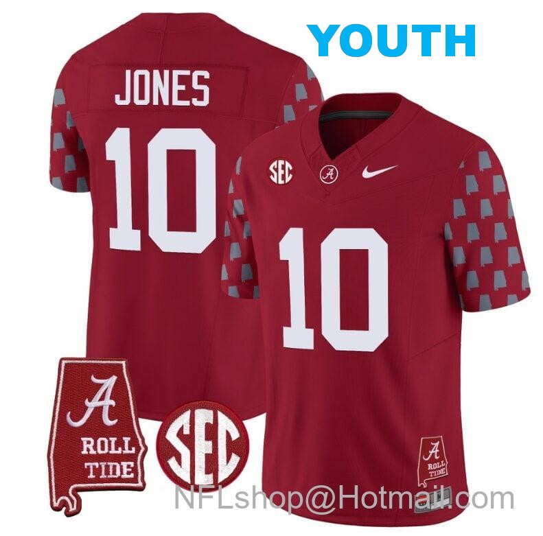 Nike Youth Mac Jones Jersey #10 Alabama Crimson Tide Vapor College Football Limited Stitched Crimson