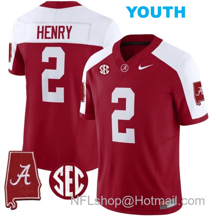 Nike Youth Derrick Henry Jersey #2 Alabama Crimson Tide Vapor Stitched Football Alabama Map Alternate