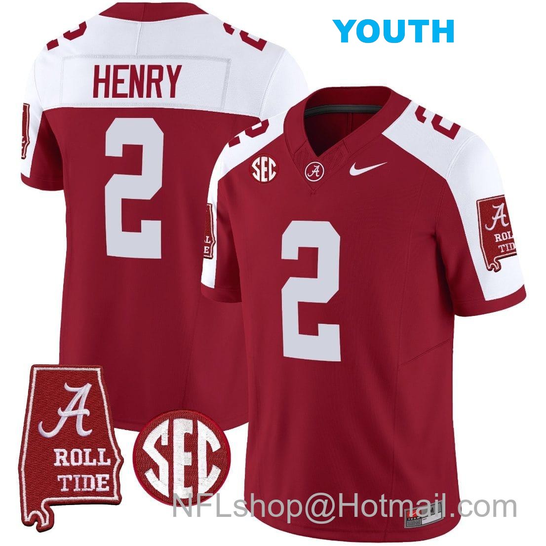 Nike Youth Derrick Henry Jersey #2 Alabama Crimson Tide Vapor Limited Football Alabama Map Crimson Alternate