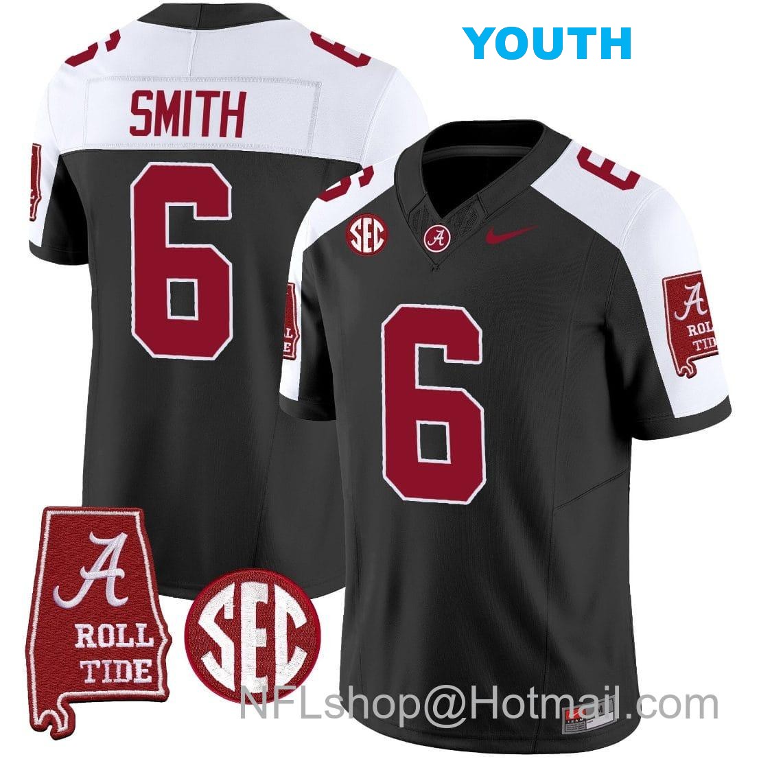 Nike Youth DeVonta Smith Jersey #6 Alabama Crimson Tide Vapor Limited Football Alabama Map Black Alternate