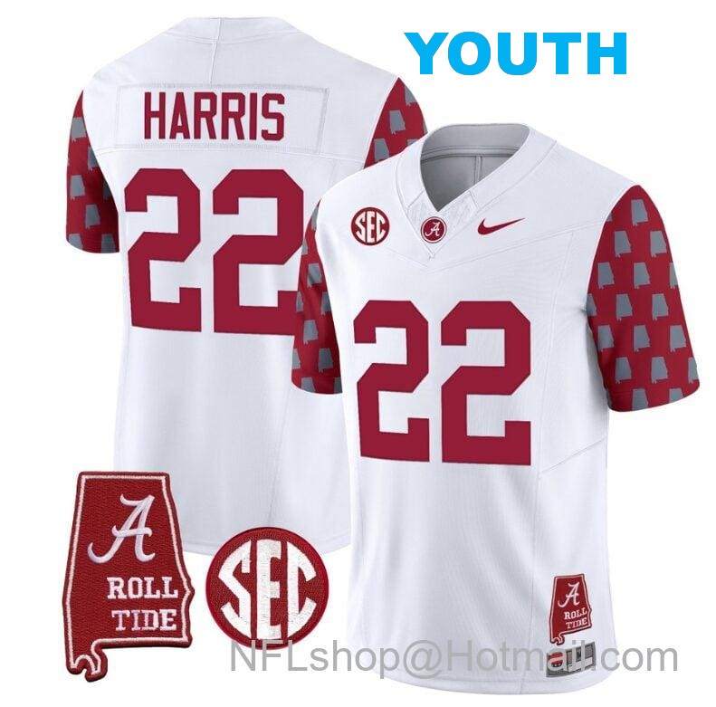 Nike Youth Najee Harris Jersey #22 Alabama Crimson Tide Vapor College Football Limited Stitched Crimson Sleeves