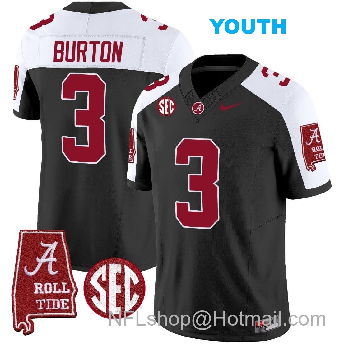 Nike Youth Jermaine Burton Jersey #3 Alabama Crimson Tide Vapor Limited Football Alabama Map Black Alternate