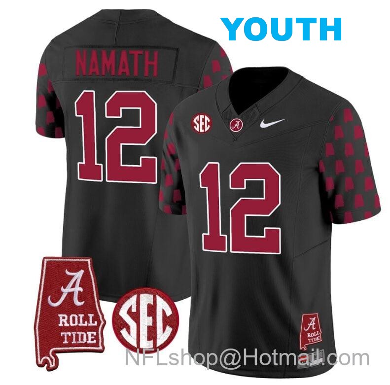 Nike Youth Joe Namath Jersey #12 Alabama Crimson Tide Vapor College Football Limited Stitched Black