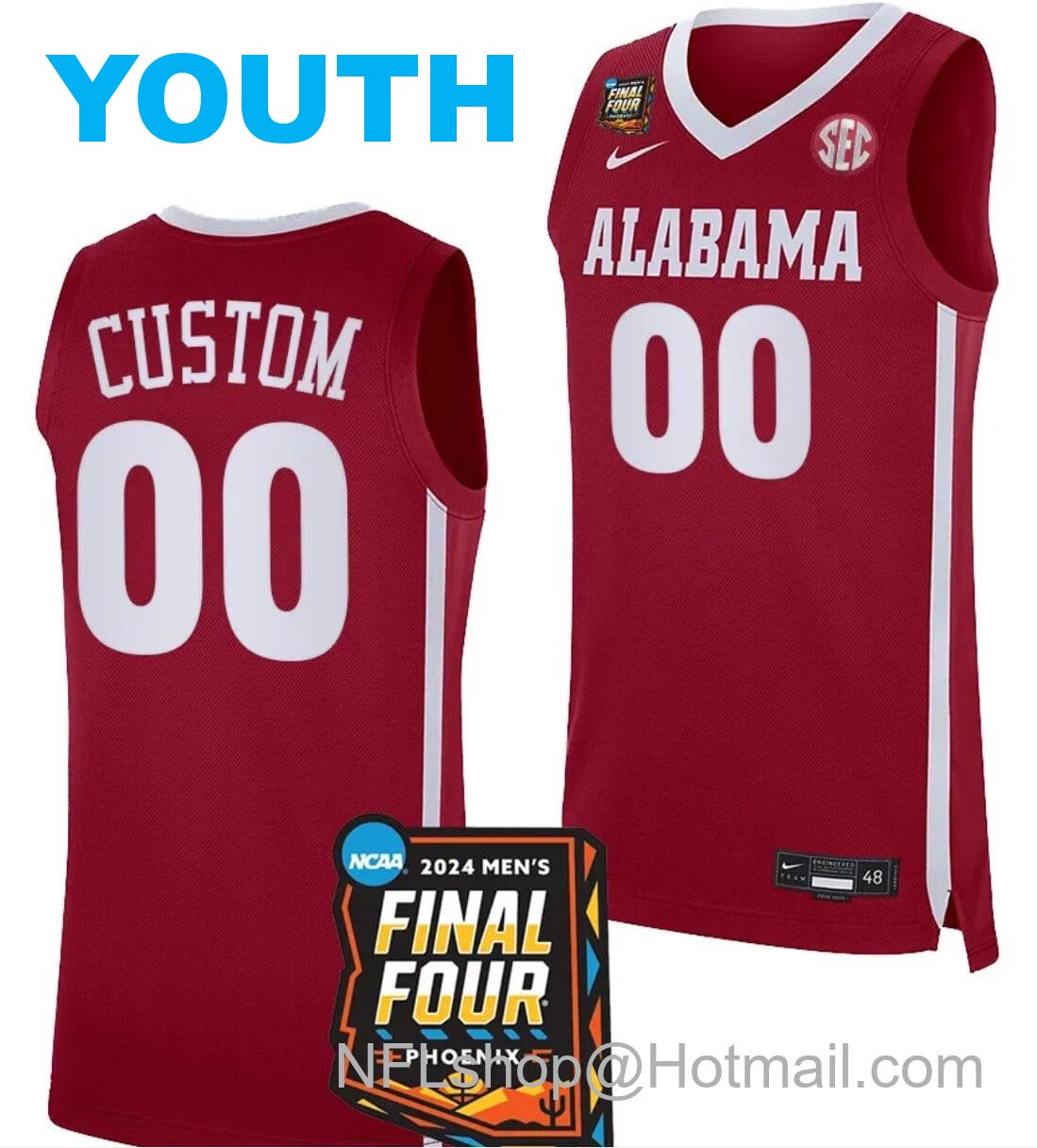 Nike Youth Custom Alabama Crimson Tide Jersey Name and Number 2024 NCAA March Madness Final Four Basketball Crimson