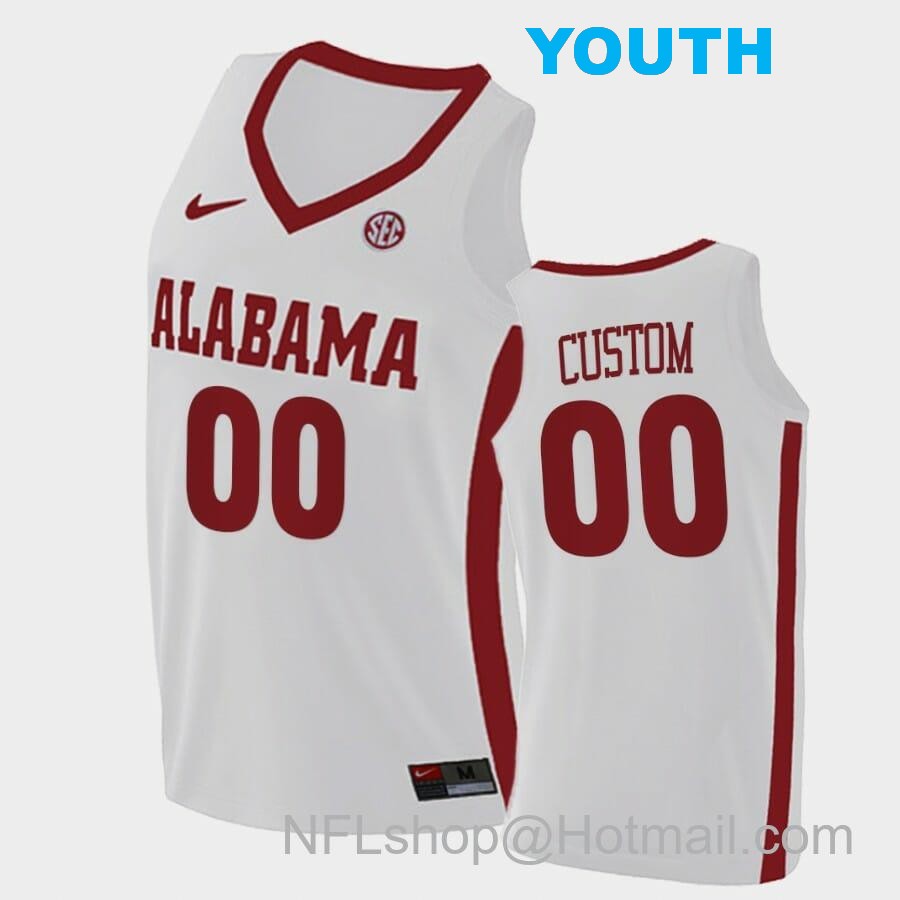 Nike Youth Custom Name Number Alabama Crimson Tide White Replica College Basketball Jersey