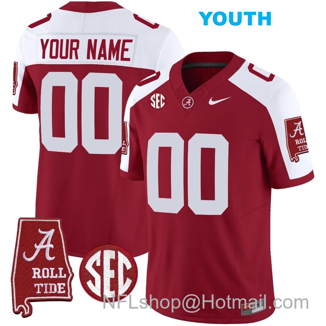 Nike Youth Custom Alabama Crimson Tide Jersey Name and Number Vapor Limited Football Alabama Map Crimson Alternate