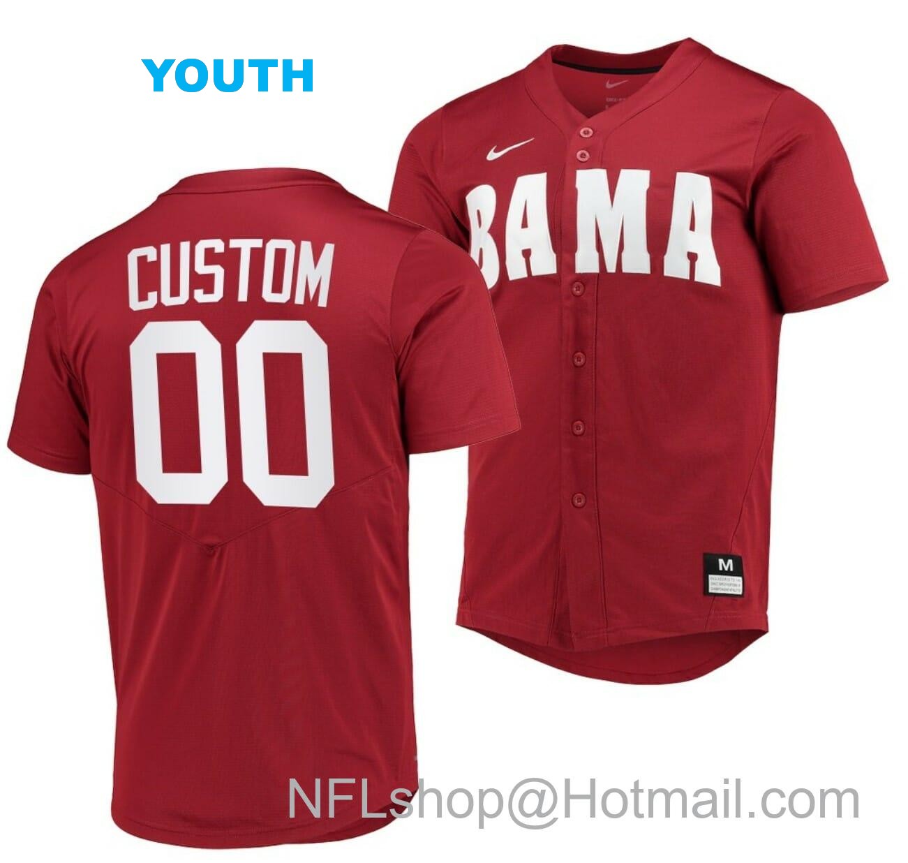 Nike Youth Custom Alabama Baseball Jersey Crimson Tide Name and Number NCAA College Replica Red