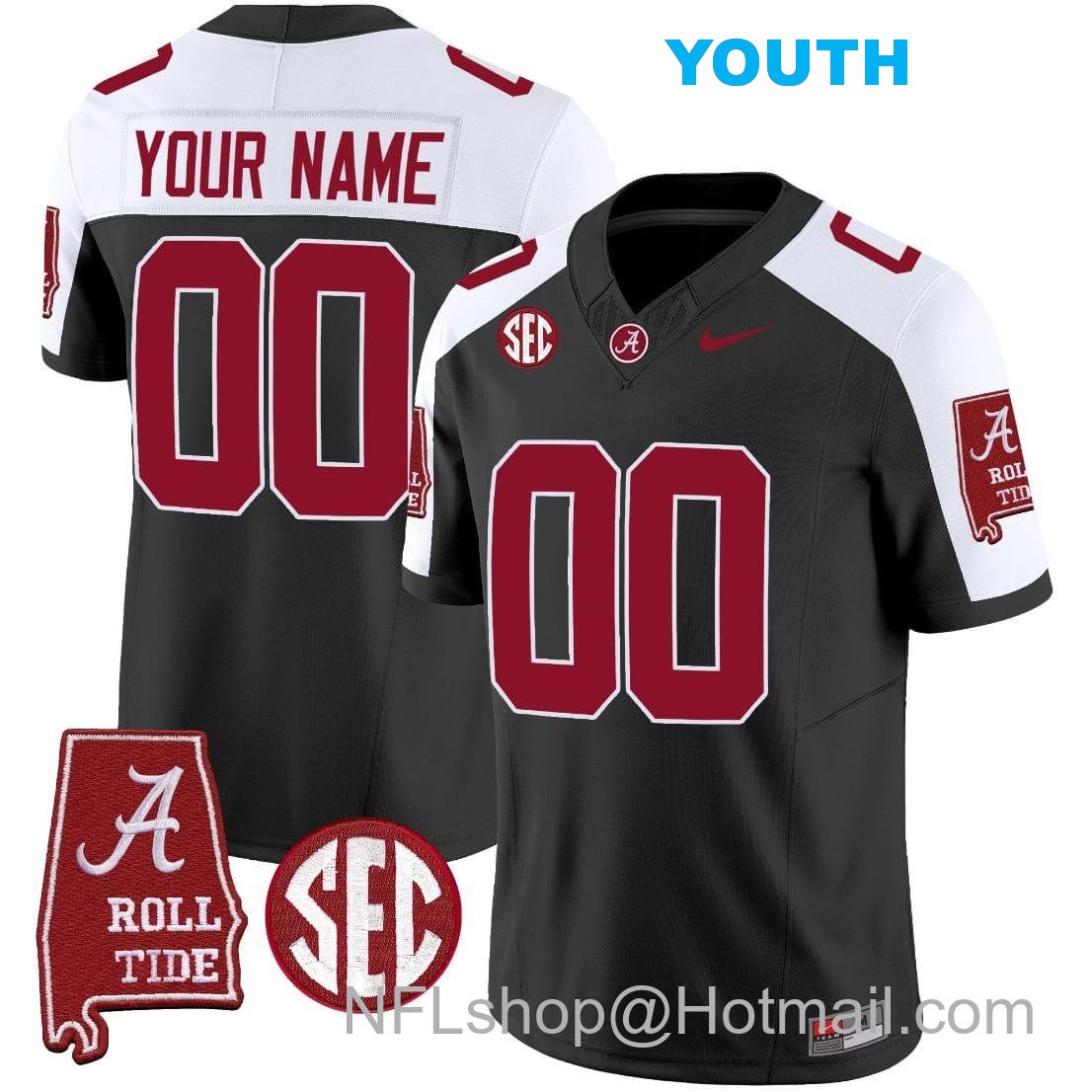 Nike Youth Custom Alabama Crimson Tide Jersey Name and Number Vapor Limited Football Alabama Map Black Alternate