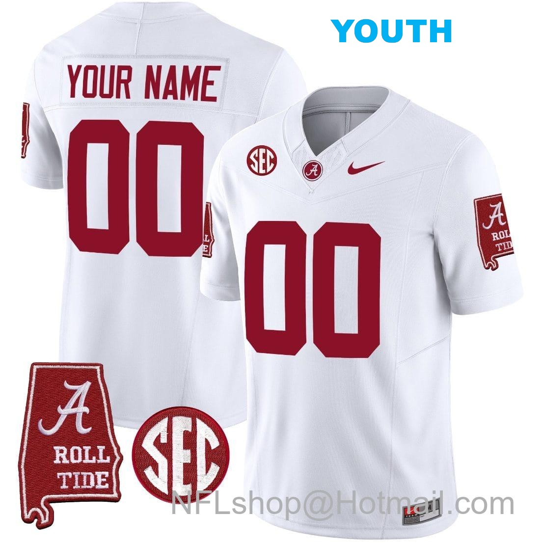 Nike Youth Custom Alabama Crimson Tide Jersey Name and Number Vapor Limited Football Alabama Map White