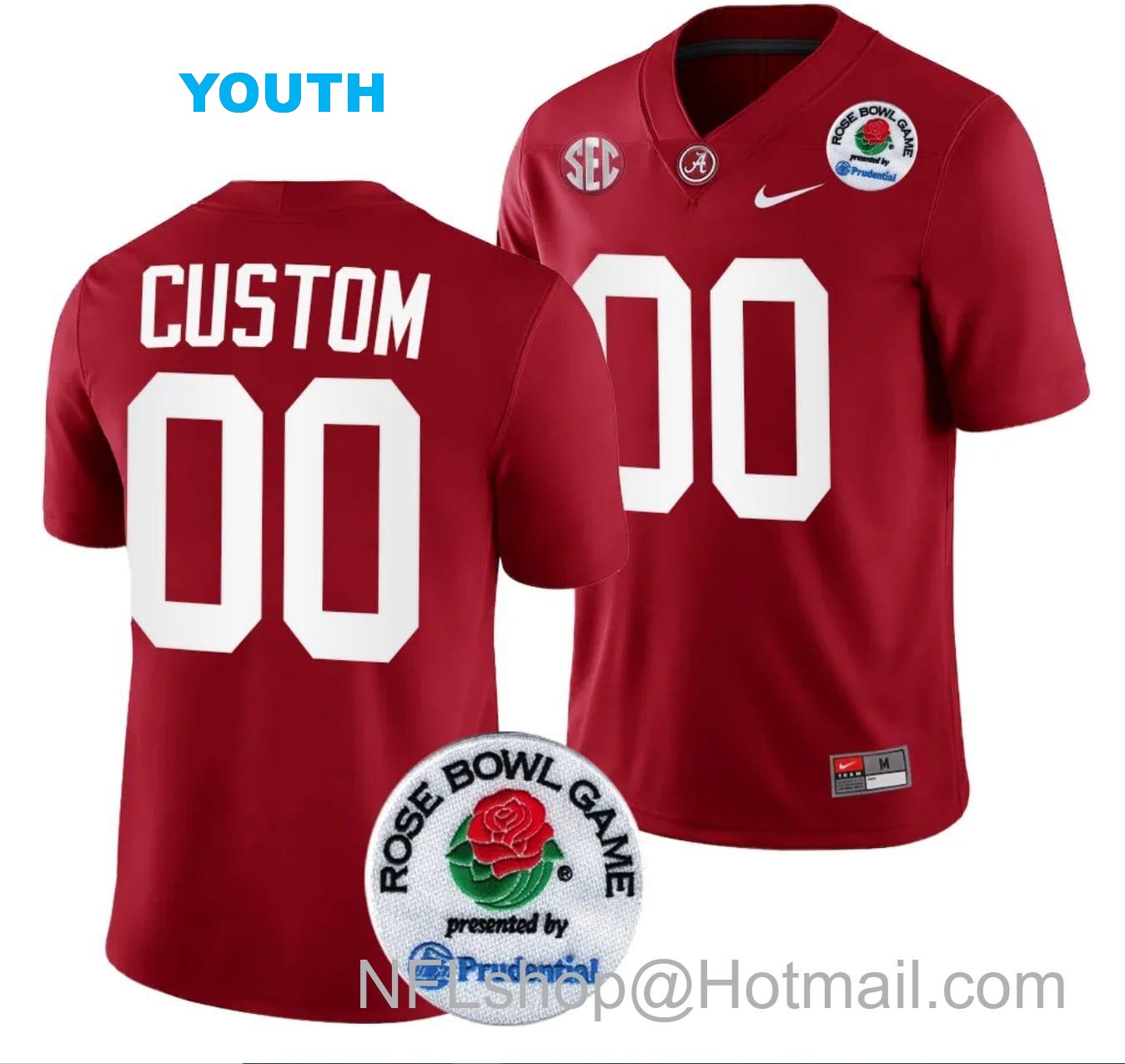 Nike Youth Custom Alabama Crimson Tide Jersey Name and Number Rose Bowl Game 2024 Patch College Football Playoff Crimson