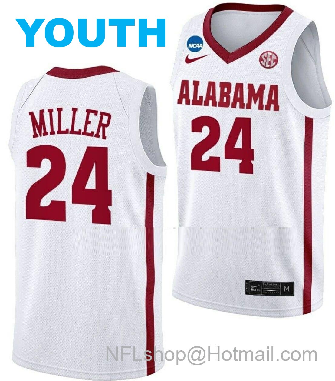 Nike Youth Brandon Miller Jersey Alabama Crimson Tide College Basketball 2023 NCAA March Madness White #24