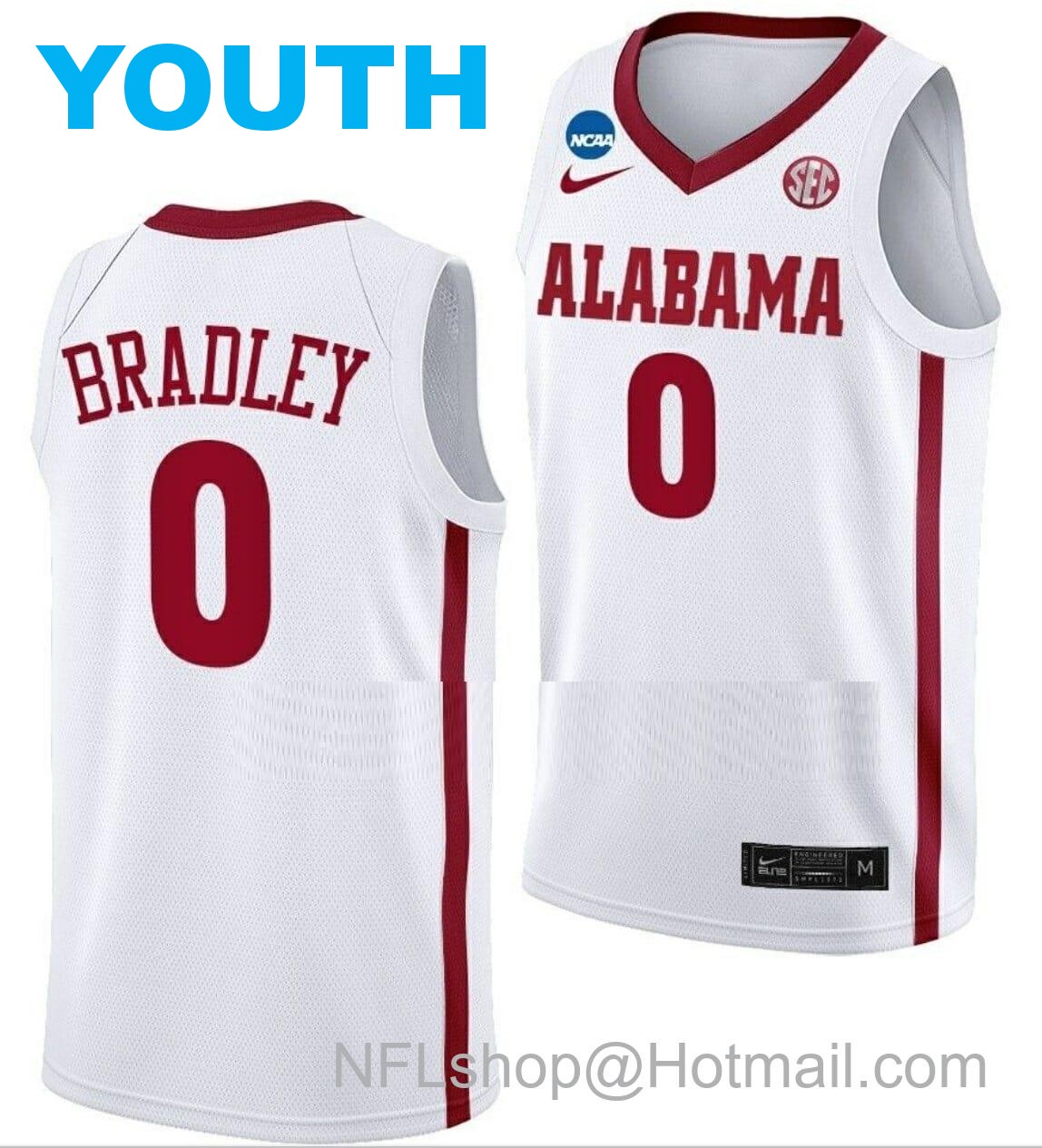 Nike Youth Jaden Bradley Jersey Alabama Crimson Tide College Basketball 2023 NCAA March Madness White #0