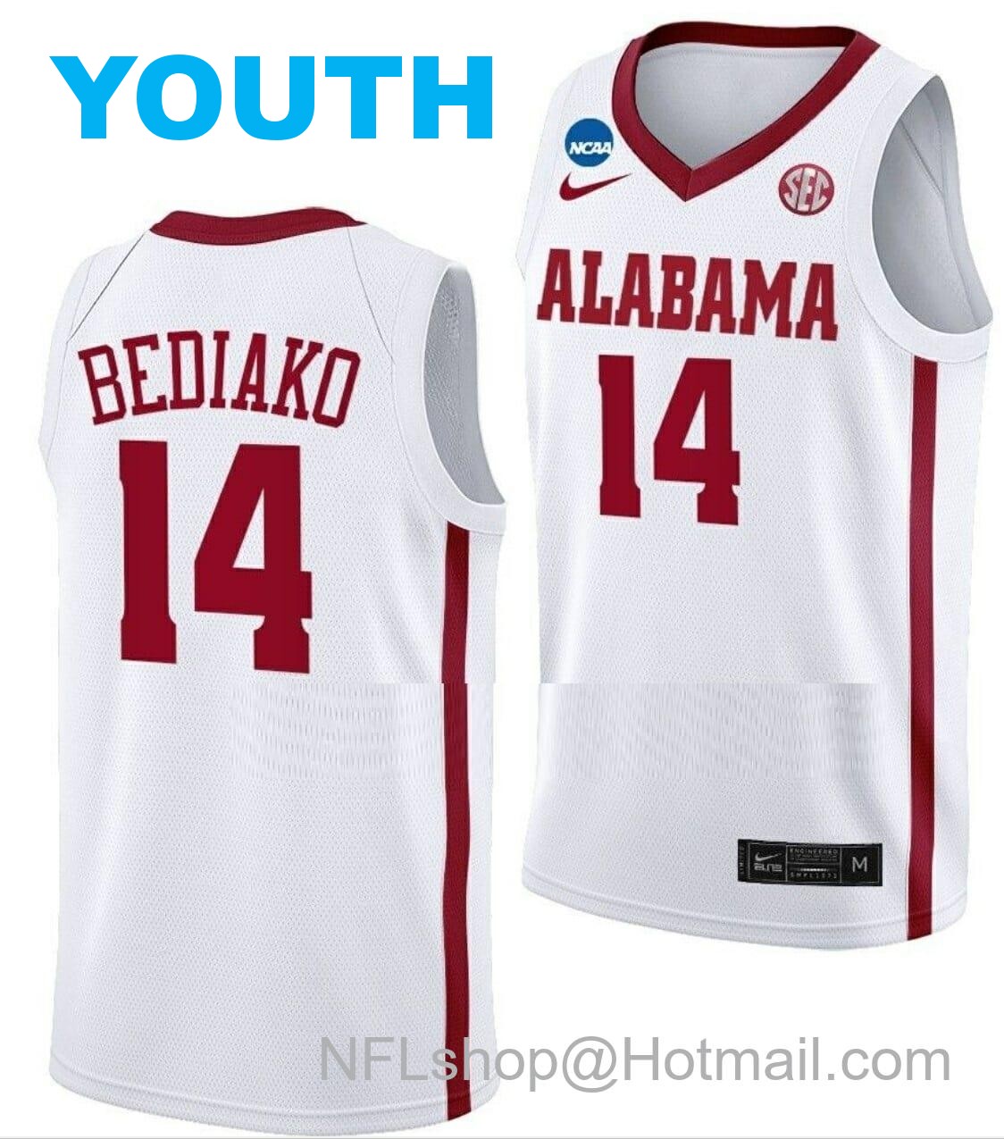 Nike Youth Charles Bediako Jersey Alabama Crimson Tide College Basketball 2023 NCAA March Madness White #14