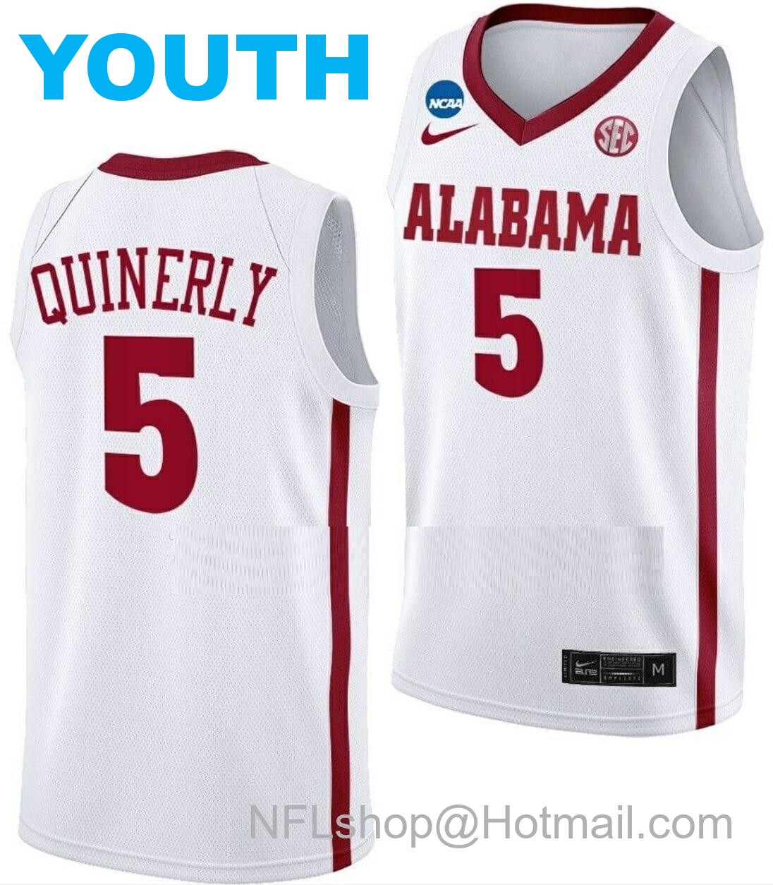 Nike Youth Jahvon Quinerly Jersey Alabama Crimson Tide College Basketball 2023 NCAA March Madness White #5