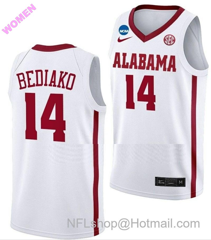 Women's Nike Charles Bediako Jersey Alabama Crimson Tide College Basketball 2023 NCAA March Madness White #14