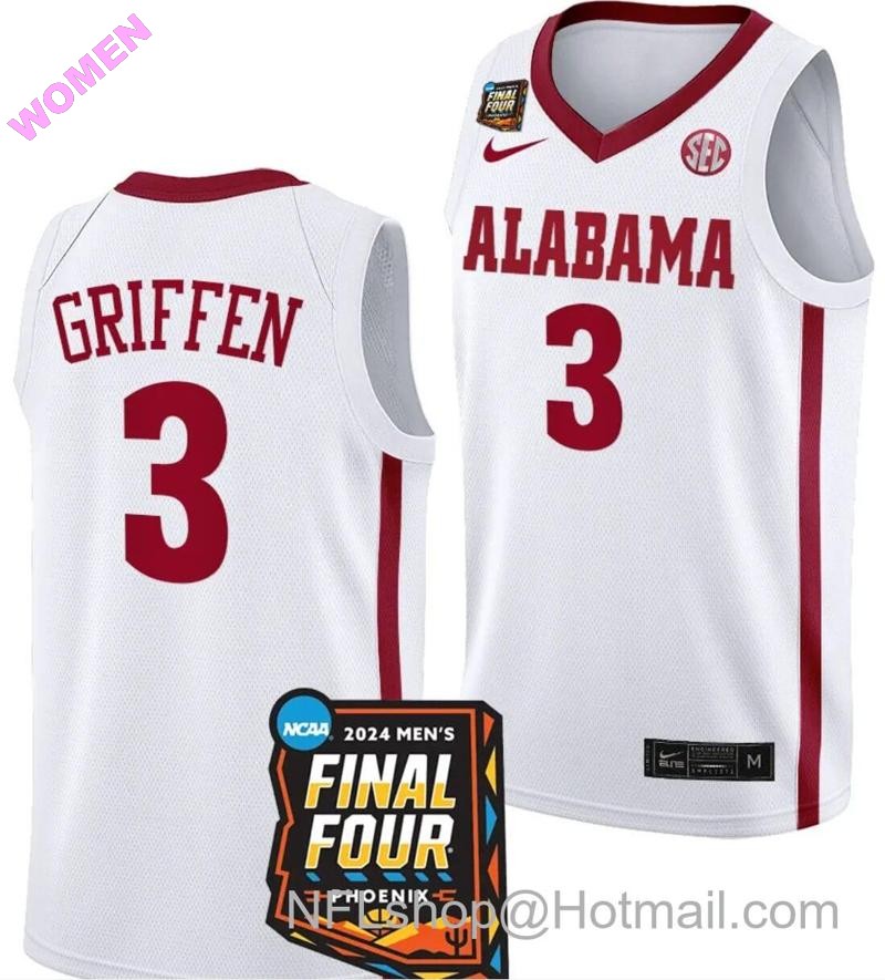 Women's Nike Rylan Griffen Jersey #3 Alabama Crimson Tide 2024 NCAA March Madness Final Four Basketball White