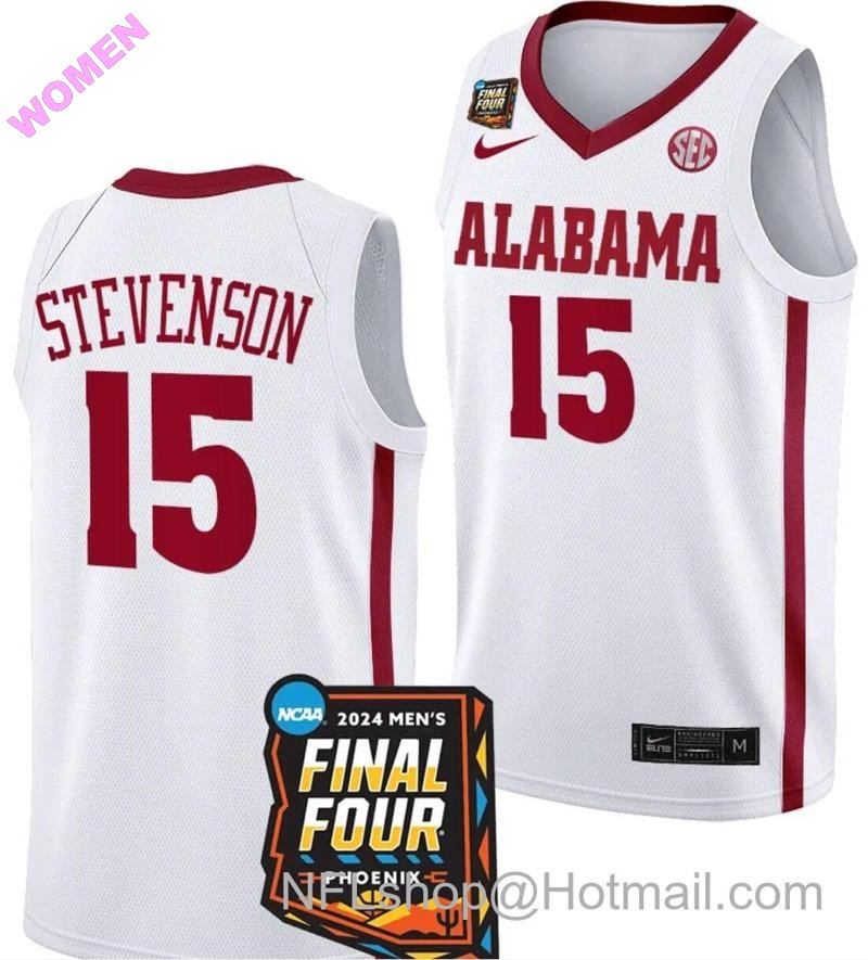 Women's Nike Jarin Stevenson Jersey #15 Alabama Crimson Tide 2024 NCAA March Madness Final Four Basketball White