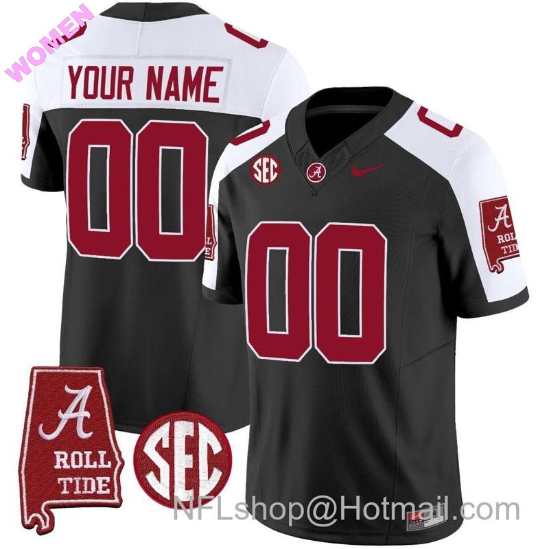 Women's Nike Custom Alabama Crimson Tide Jersey Name and Number Vapor Limited Football Alabama Map Black Alternate