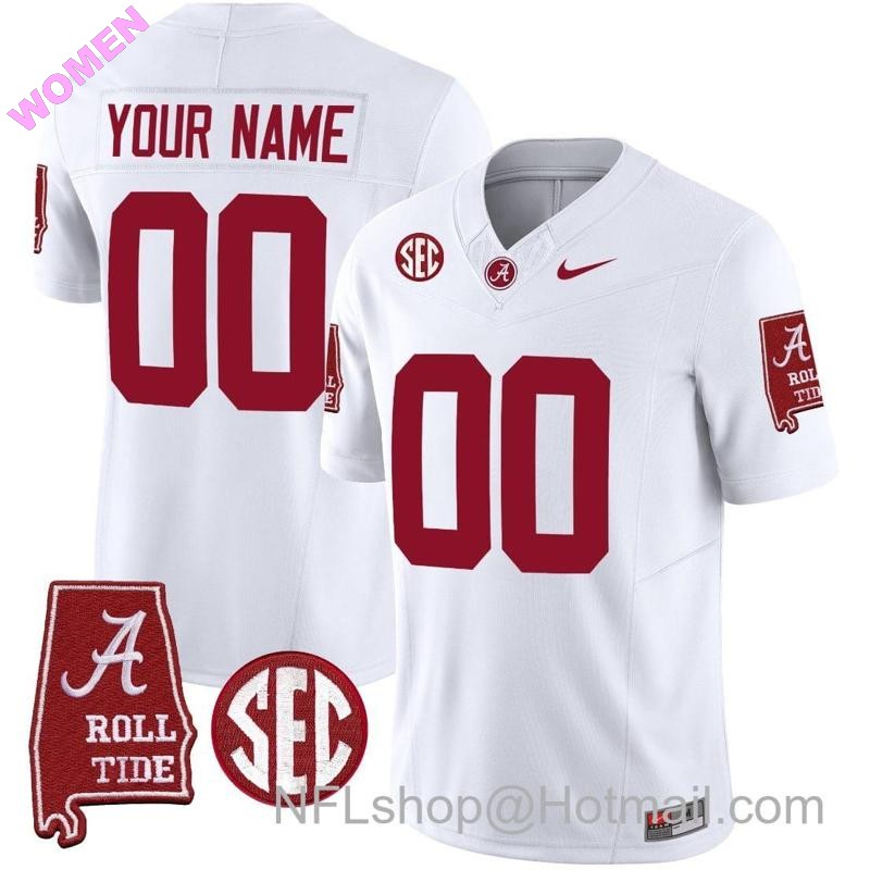 Women's Nike Custom Alabama Crimson Tide Jersey Name and Number Vapor Limited Football Alabama Map White