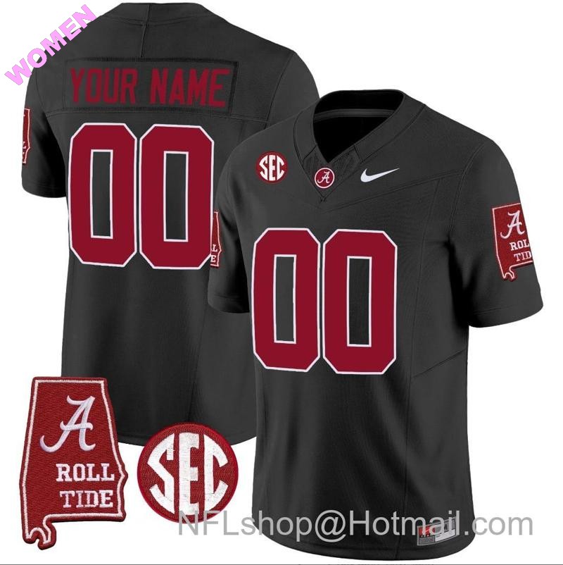 Women's Nike Custom Alabama Crimson Tide Jersey Name and Number Vapor Limited Football Alabama Map Black