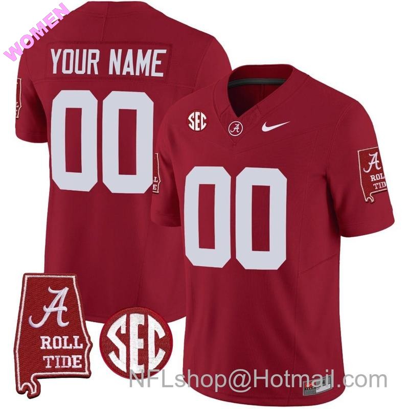 Women's Nike Custom Alabama Crimson Tide Jersey Name and Number Vapor Limited Football Alabama Map Crimson