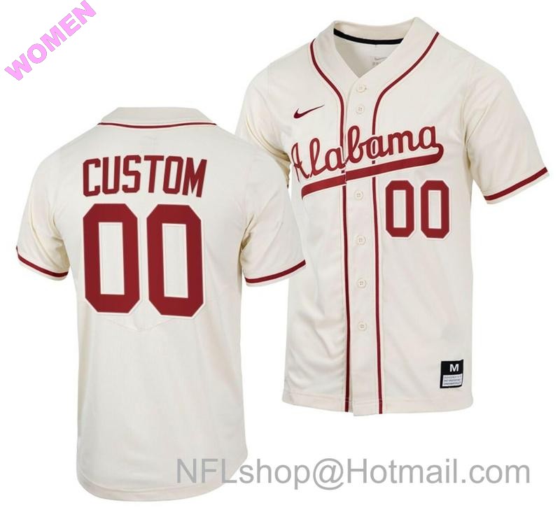 Women's Nike Custom Alabama Baseball Jersey Crimson Tide Name and Number NCAA College Natural