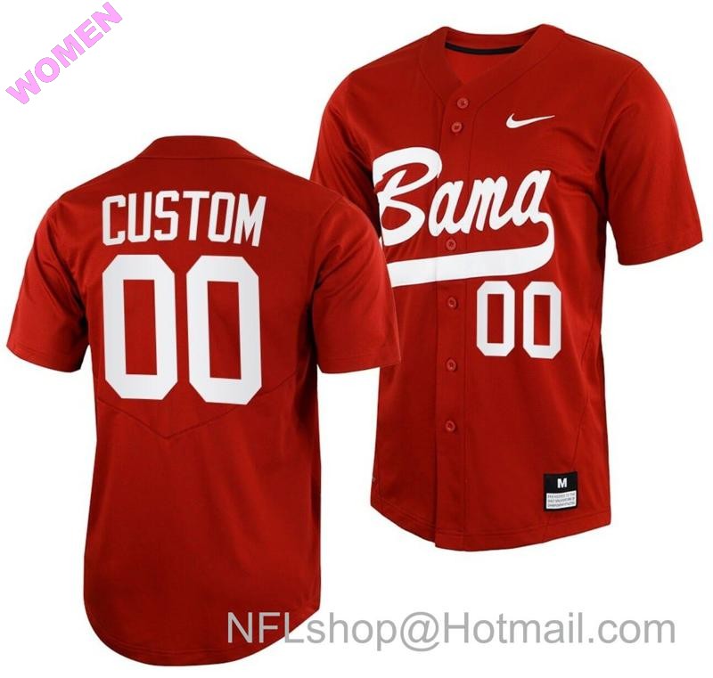 Women's Nike Custom Alabama Baseball Jersey Crimson Tide Name and Number NCAA College Full Button Red