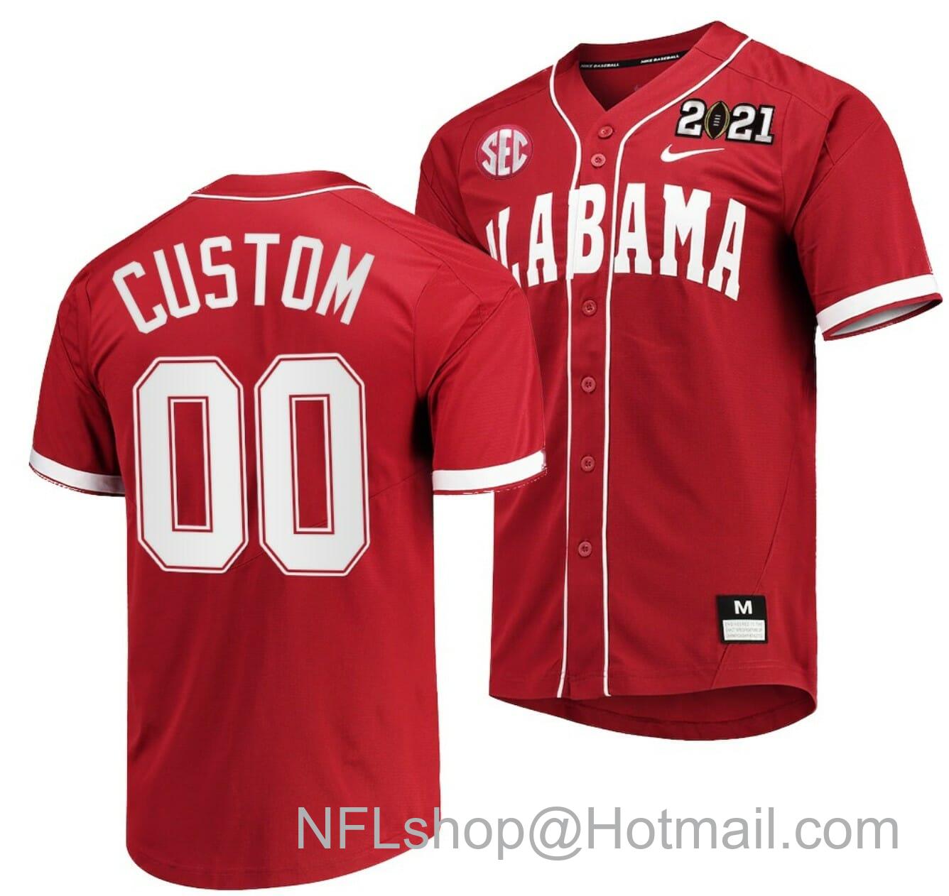 Men's Nike Custom Alabama Baseball Jersey Crimson Tide Name and Number NCAA College 2021 CFP National Championship