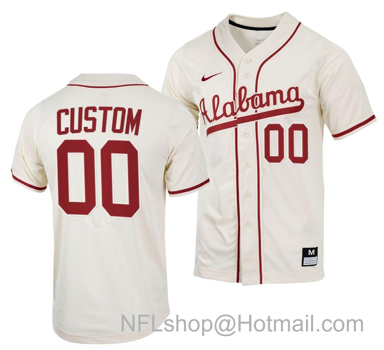 Men's Nike Custom Alabama Baseball Jersey Crimson Tide Name and Number NCAA College Natural